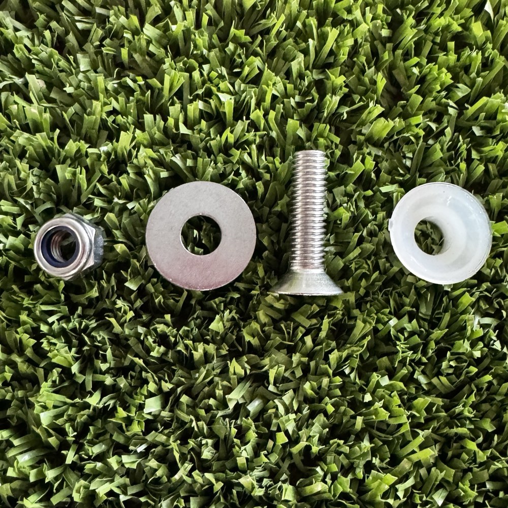 Herraje estándar para cogida de cristales de pádel – Mod. casquillo avellanado NYLON 30/18 + tornillo + tuerca + arandela (INOX) - Imagen 2